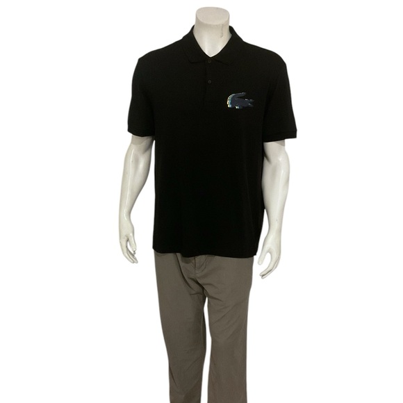 Lacoste Men’s Black Big Croc Logo Polo Shirt - Picture 1 of 4